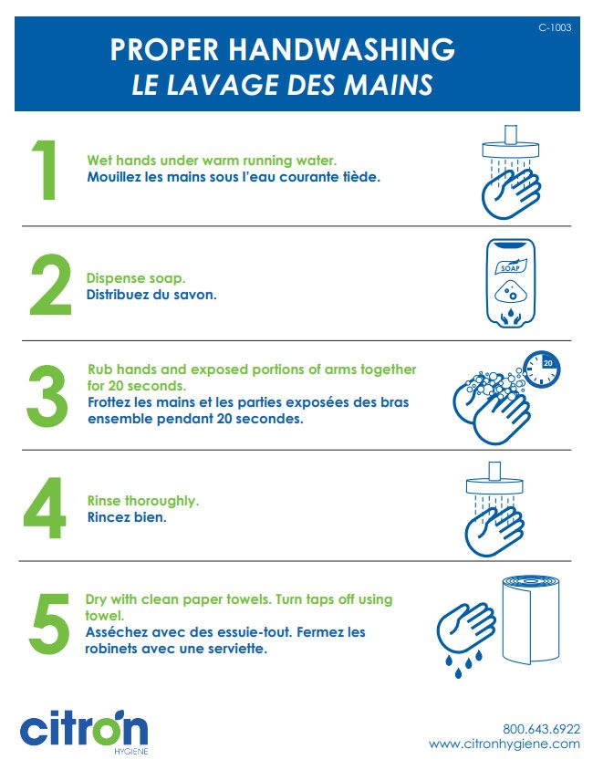 proper hand washing poster in french